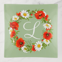 Primavera Personalizado Poppies Daisies Monograma
