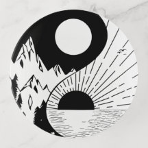 Zen Yin Yang Black White Trinket Tray