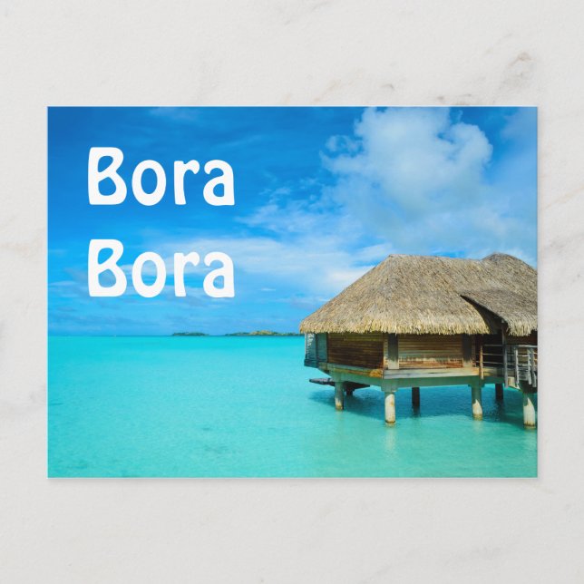 Bangalow sobre água no cartão postal Bora Bora Bor (Frente)