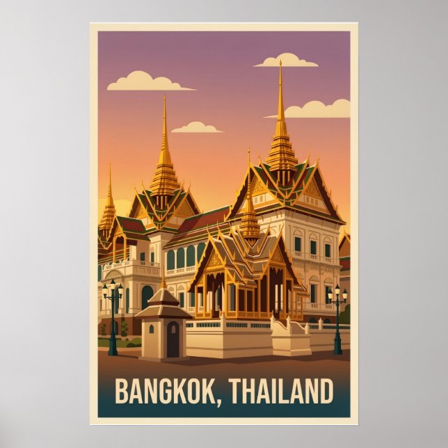 Bangkok Grand Palace Night Vintage Travel Poster (Frente)