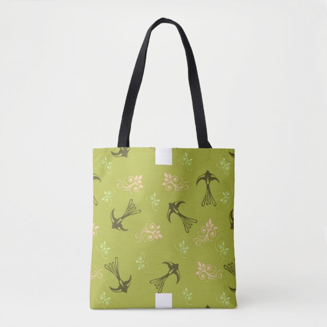Banheira de Tote de Padrão de Flores Verdes (Frente)