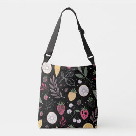 "Banheira de Tote de Padrão de Fruta Floral Preto"
