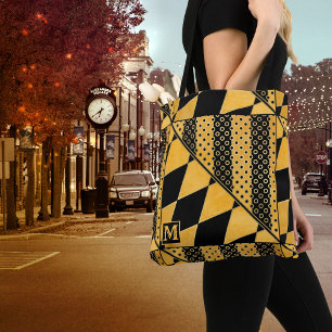 Banheira de Tote de Padrão Preto Dourado Monograma