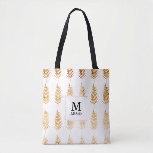 Banheira de Tote Monograma de Folhas Douradas