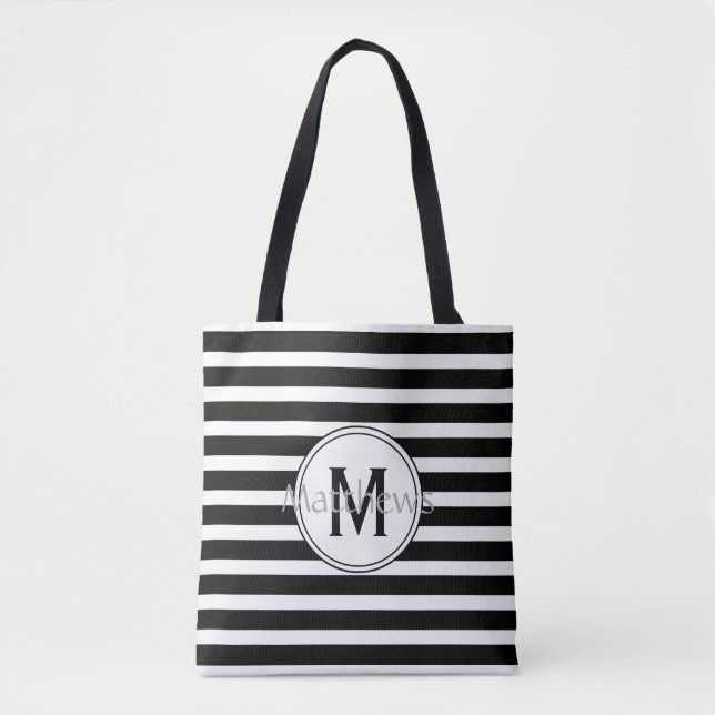 Banheira de Tote Monograma de Stripe Moderna Preta (Frente)