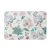 Bonito Floral com tapete de banho monograma