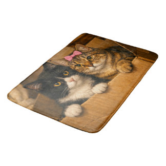 Banheiro "Dois Gatos numa Caixa de Papelão – Tapete de Banh