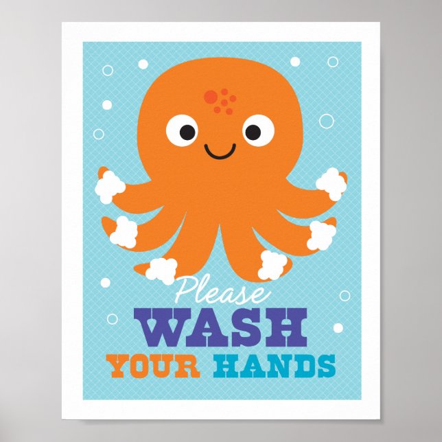 Banheiro Lave Suas Mãos Octopus Art Poster (Frente)