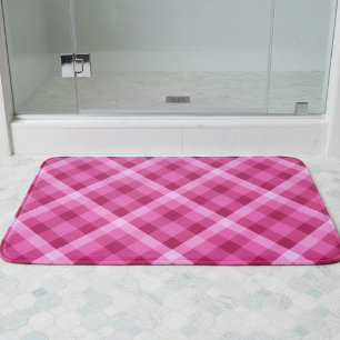 Banheiro Lindo Tapete de Banho Médio Xadrez Rosa Magenta