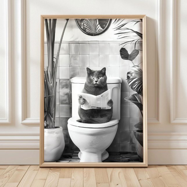 Banheiro Preto e Branco Impressão de Gato, Posters (Criador carregado)