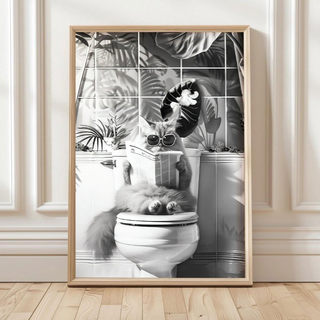 Banheiro Preto e Branco Impressão de Gato, Posters (Criador carregado)
