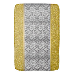 Banheiro Tapete de Banho Cinza com Azulejo Espelhado a Ouro