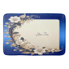Banheiro Tapete de Banho com Enfeite Floral Azul Branco