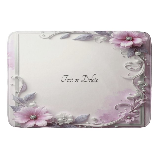 Banheiro Tapete de Banho com Moldura Floral Rosa (Frente)