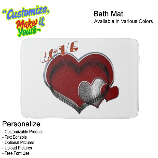 Banheiro Tapete de Banho Coração Magia Amor com Fundo Branc (Heart Magic Love Bath Mat Featuring a White Background.)
