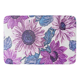 Banheiro Tapete de Banho Delícia Floral Roxo e Azul