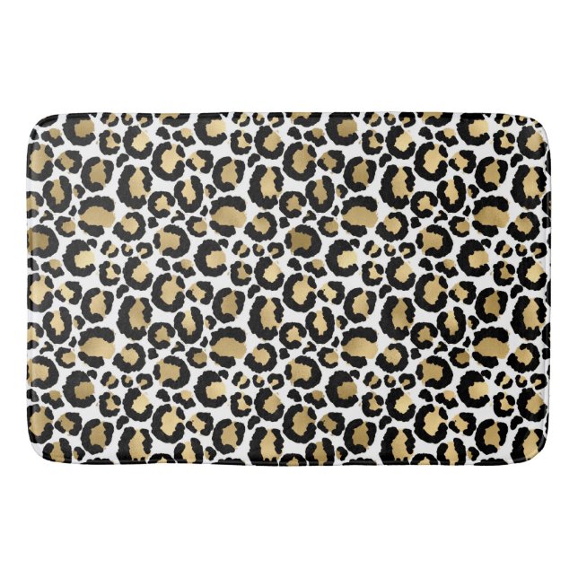Banheiro tapete de banho Dourado, branco e preto para leopa (Frente)
