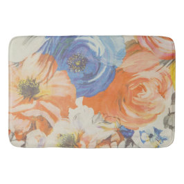 Banheiro Tapete de Banho Floral - Azul, Laranja, Bege