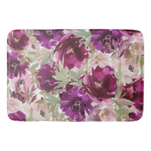 Banheiro Tapete de Banho Floral Botânico Roxo Branco Verde