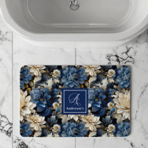 Tapete de Banho Floral Nome Personalizado Flores M