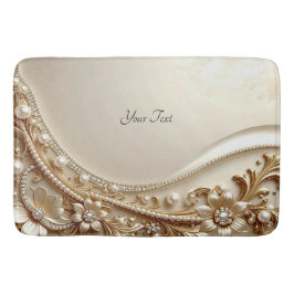 Banheiro Tapete de Banho Floral Ornamentado em Ouro Elegant