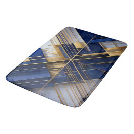 Banheiro Tapete de Banho Geométrico Luxo Art Déco Azul Mari