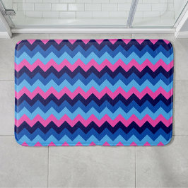 Banheiro Tapete de Banho Médio Azul Rosa Chevron