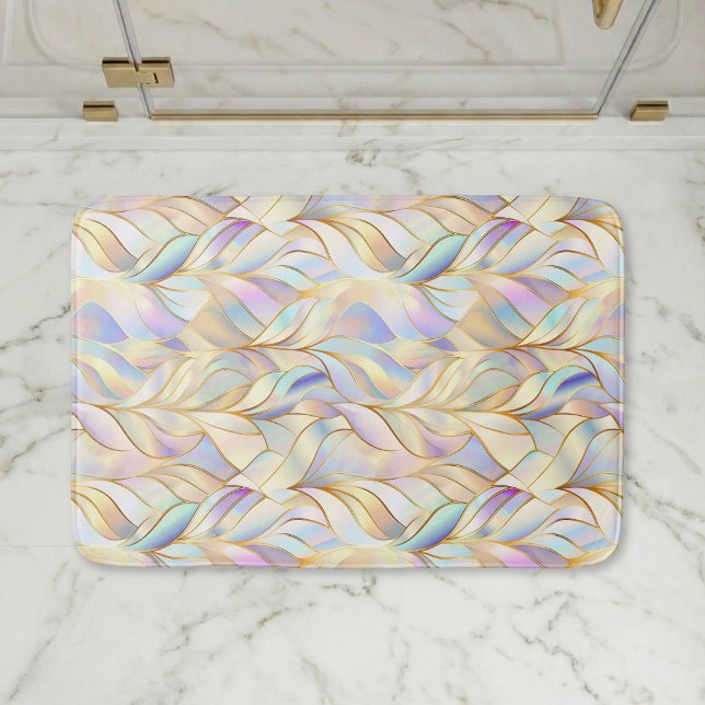 Banheiro Tapete de Banho Pastel Iridescente (elegant glam iridescent abstract botanical pastel bath mat)