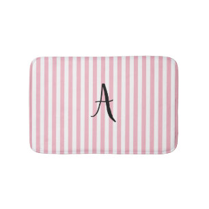 Banheiro Tapete de Banho Personalizado Rosa e Listras Branc