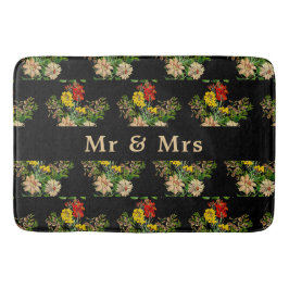 Banheiro Tapete de Banho Preto Personalizado Floral Vintage