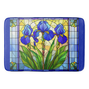 Banheiro Tapete de Vidro Artístico Floral Íris Azul