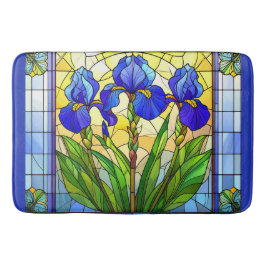 Banheiro Tapete de Vidro Artístico Floral Íris Azul