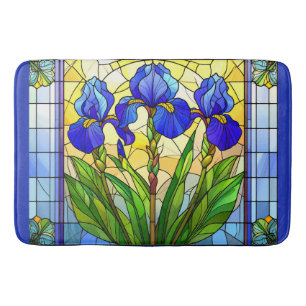 Banheiro Tapete de Vidro Artístico Floral Íris Azul