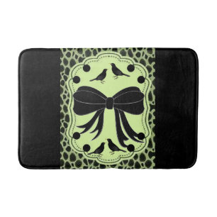 Banheiro tapete preto verde de aves-leopardo