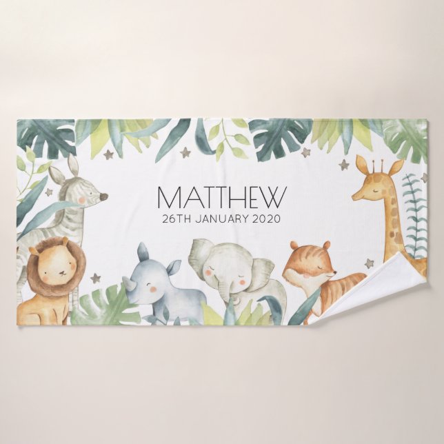 Banho Animais de safari coloridos, toalha personalizada  (Toalha de Banho)