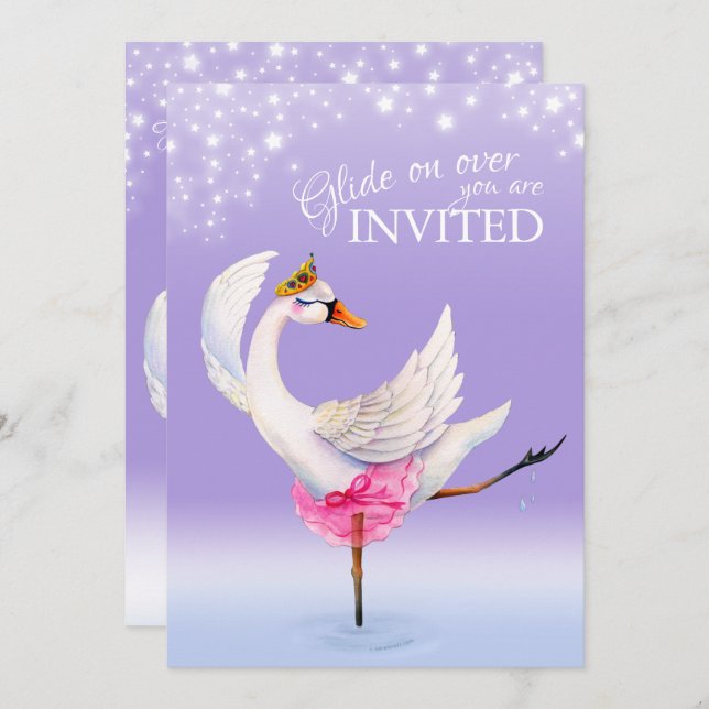 Banho-branco em balé do lago convites para chuveir (Frente/Verso)