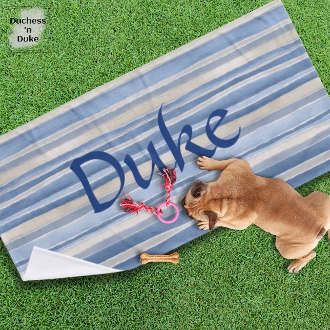 Banho Toalha de Pet com Design de Listras Azul Bege (Blue Beige Striped Pattern Design Pet Towel)