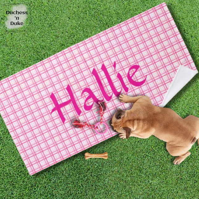 Banho Toalha de Pet com Design de Xadrez Rosa (Pink Plaid Pattern Design Pet Towel)