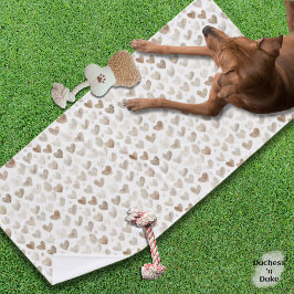 Banho Toalha para Pet Bege Suave com Padrão de Coração e