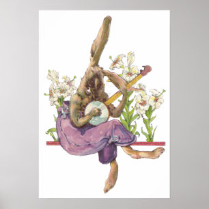 Banjo Playing Bunny Poster