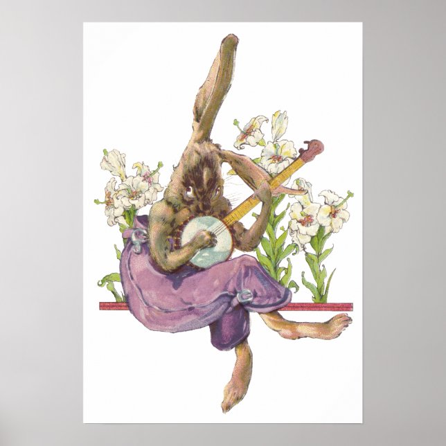 Banjo Playing Bunny Poster (Frente)