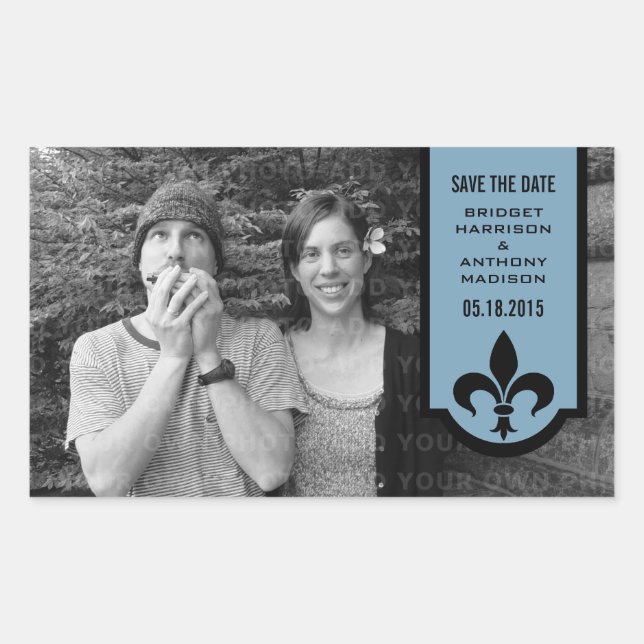 Banner Blue Fleur De Lis Salve os adesivos de data (Frente)