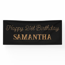 Banner de aniversário, Black Dourado Feliz Anivers