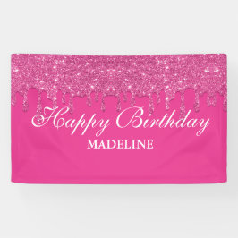 Banner de Aniversário com Glitter Driblado Rosa Pe