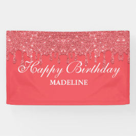 Banner de Aniversário com Glitter Driblado Rosa Pe