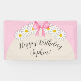 Banner de Aniversário de Menina com Flor de Margar