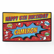 Banner de Aniversário de Super-Herói de Quadrinhos