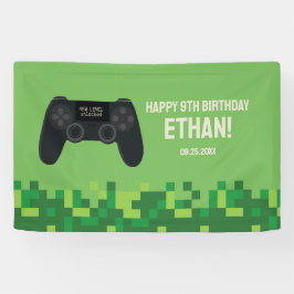 Banner de Aniversário do Gamer Pixelado Verde