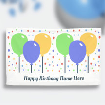 Banner de aniversário feliz com balões coloridos