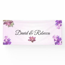 Banner de Casamento de Flor com Gradiente Rosa